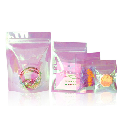 Αγορά 13x18x3cm Laser Hologram Rainbow Pink Stand Up Pouch Bags με φερμουάρ για γλυκά, κοσμήματα, συσκευασία αξεσουάρ online manufacture