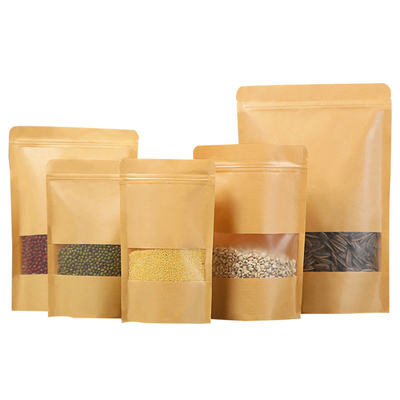 Σε απόθεμα Kraft Stand Up Pouches με επανακλείσιμο φερμουάρ για ρύζι μπαχαρικά φασόλια γλυκά σνακ