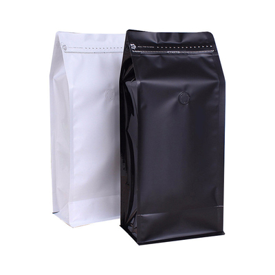 1lb λευκό μαύρο υψηλό φραγμό επίπεδο κάτω τσάντα καφέ αλουμινένιο φύλλο με βαλβίδα επανακλείσιμο πλευρικό φερμουάρ